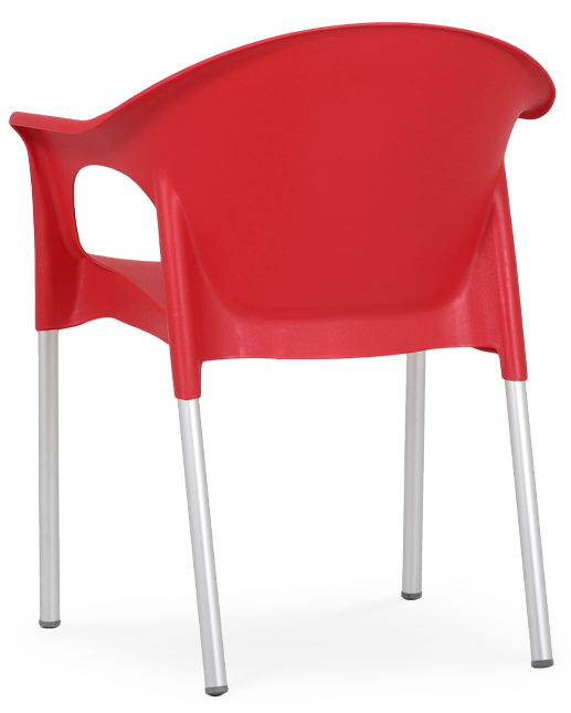 Plastic chair for outdoor use, aluminium legs, uv protection, recyclable, stackable. Produced in Portugal, Plásticos Joluce.